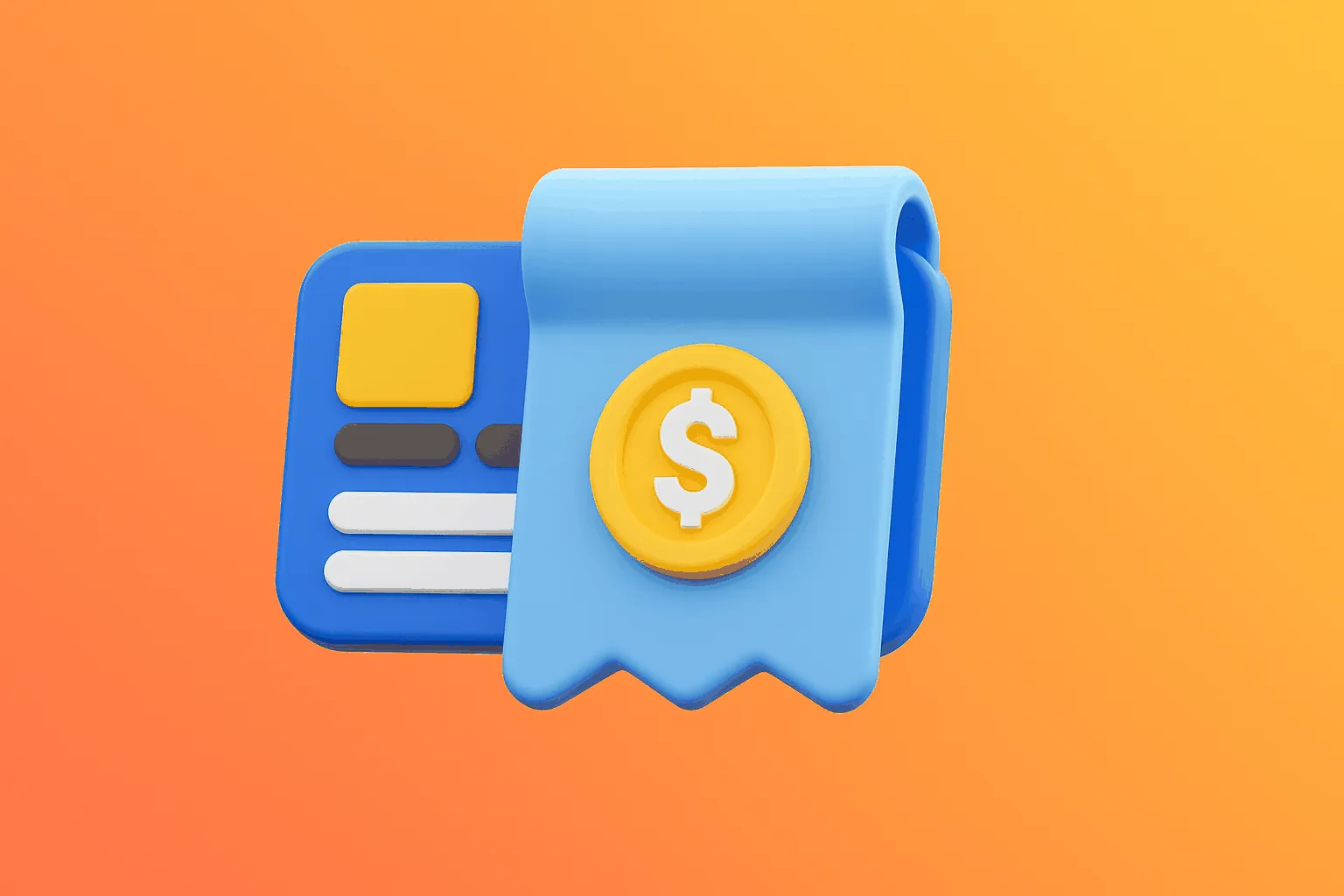 3D-Illustration eines Kassenbons Zahlungsbeleg mit Dollarzeichen auf farbigem Hintergrund